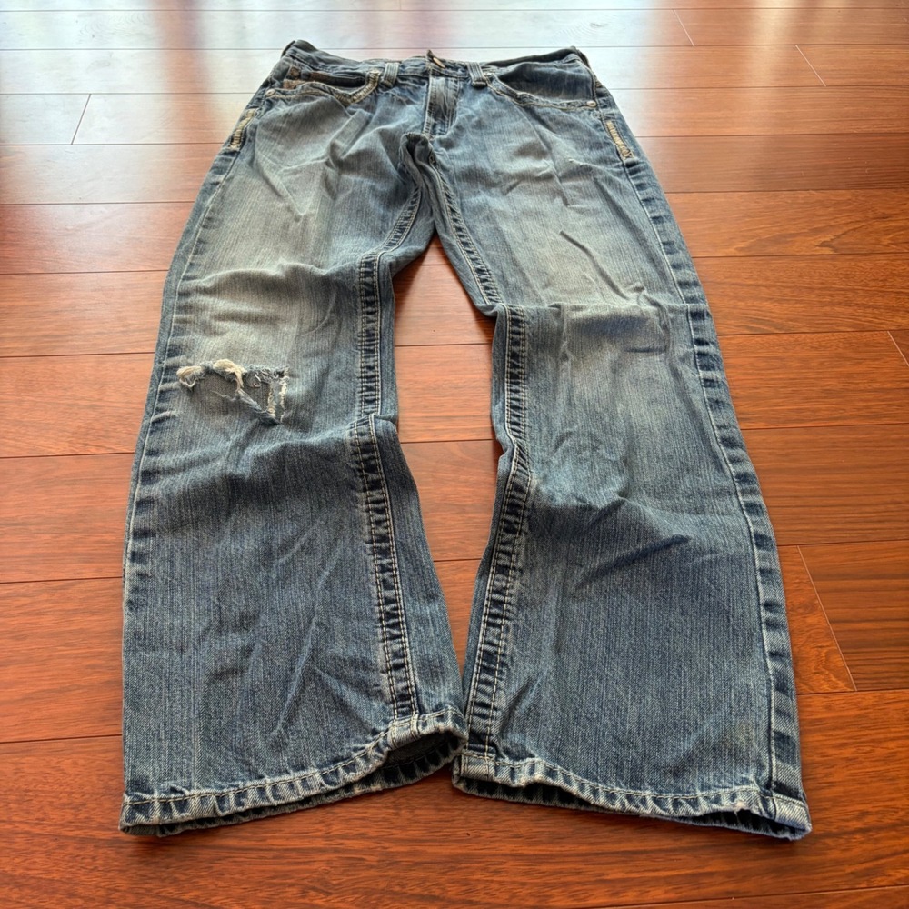 Ariat M5 Straight Leg Jeans Distressed Blue Denim Workwear Western Men 31x32